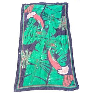 XL Toucan Palm Tree Sheer Scarf 48.5" X 68.5"  Designer Style Tropical READ FLAW
